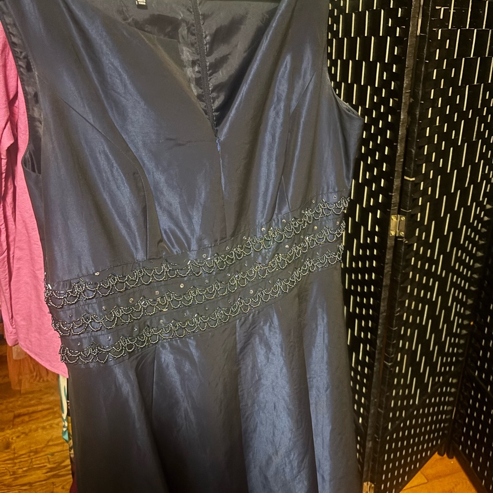 Jones New York Midnight Blue Gown with Lace Accents